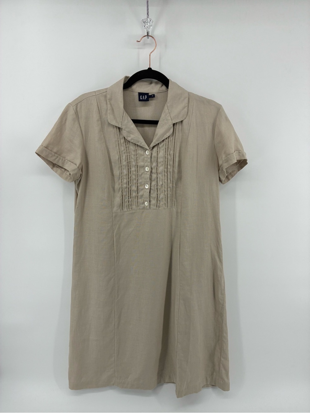 GAP 100% Linen Beige Short-Sleeve Pleated Tunic Dress